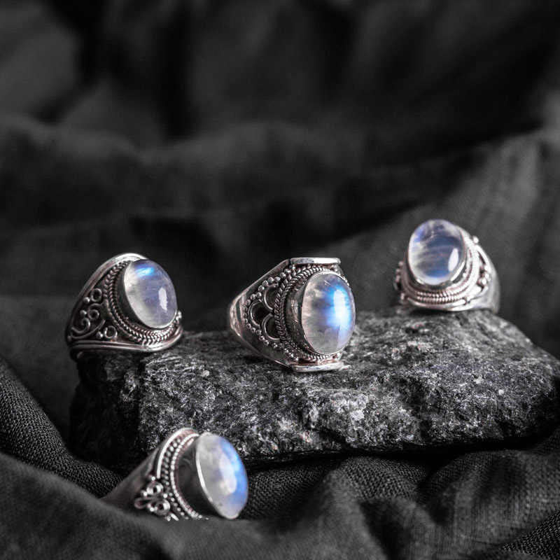 Ring 925 Silber Mondstein Heilung elegante Boho Schmuckringe Naturstein