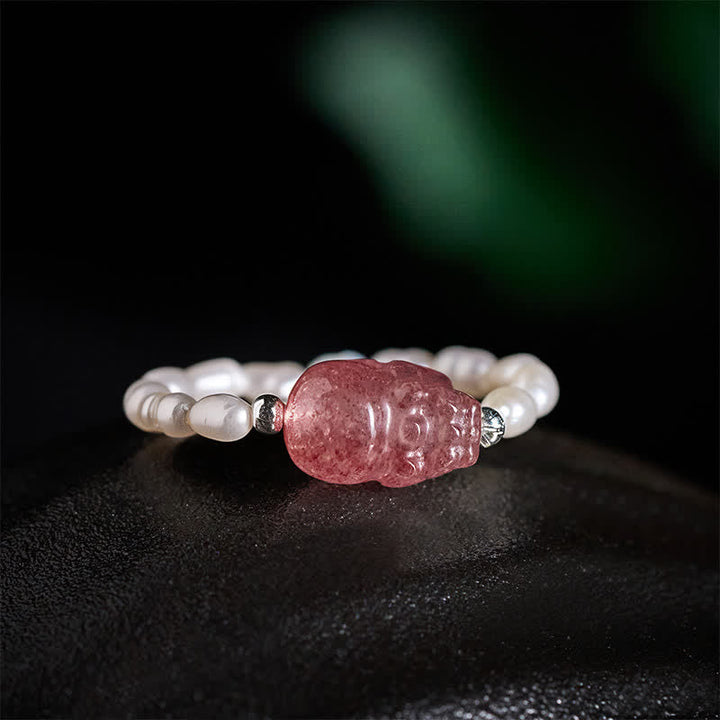 Pixiu Ring Mondstein Perlen roter Turmalin Fengshui Schutz Heilung