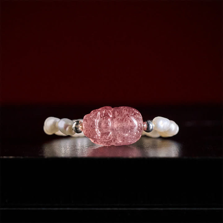 Ring Turmalin Rosa mit Perlen Kupfer Fengshui Heilung Schutz
