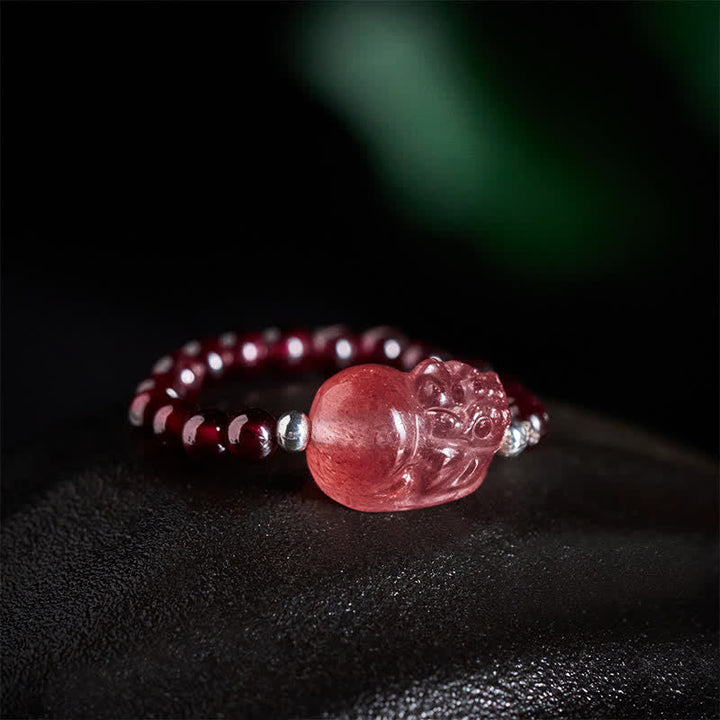 Roter Pixiu Ring mit Mondstein Turmalin Perlen Feng Shui Heilung