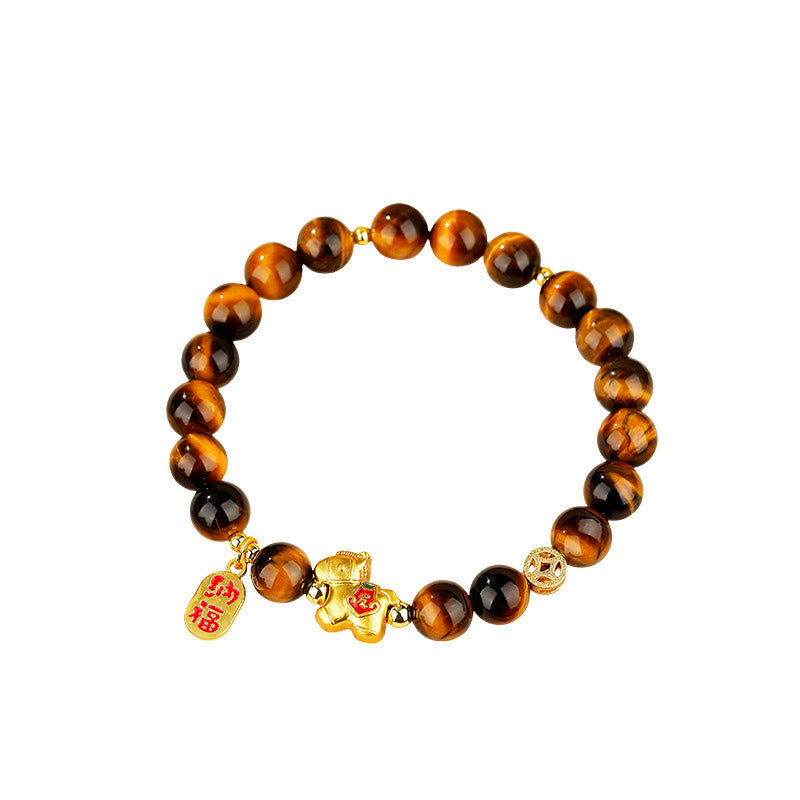 Armband Tigerauge Jahr Des Pferdes – Mut mit goldenem Pferd Anhänger