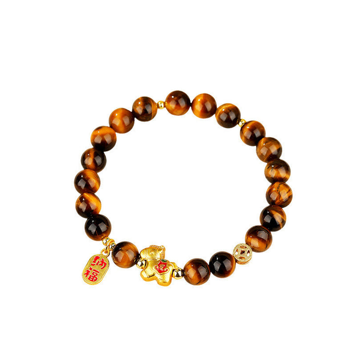 Armband Tigerauge Jahr Des Pferdes – Mut mit goldenem Pferd Anhänger