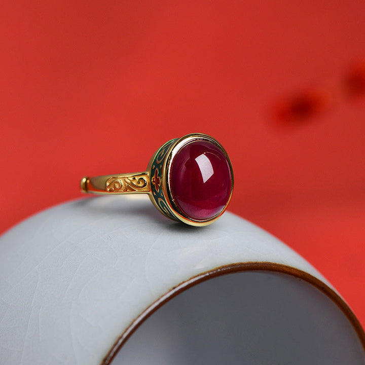 Ring 925 Silber Roter Korund Mut Vintage Antik Kraftstein
