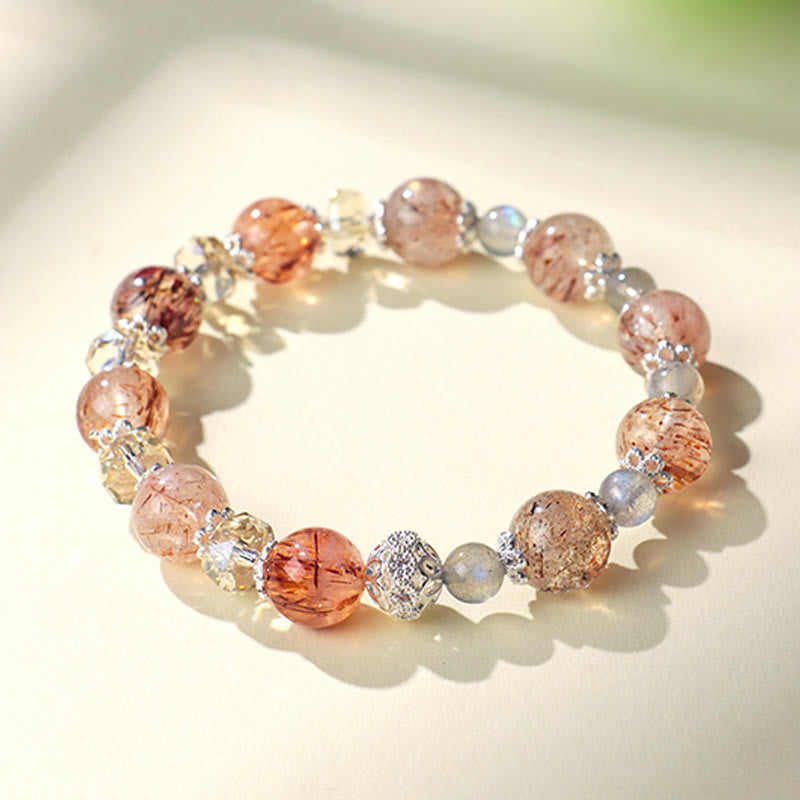 Armband Aquamarin Kristall – Frieden mit Rutilquarz Mondstein Perlen Silberverschluss Handgelenk