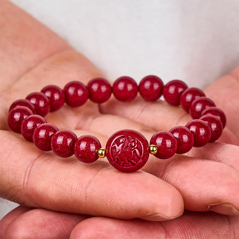Armband Zinnober Chinesisches Tierkreis Frieden Segen rote Perlen Handgelenk getragen