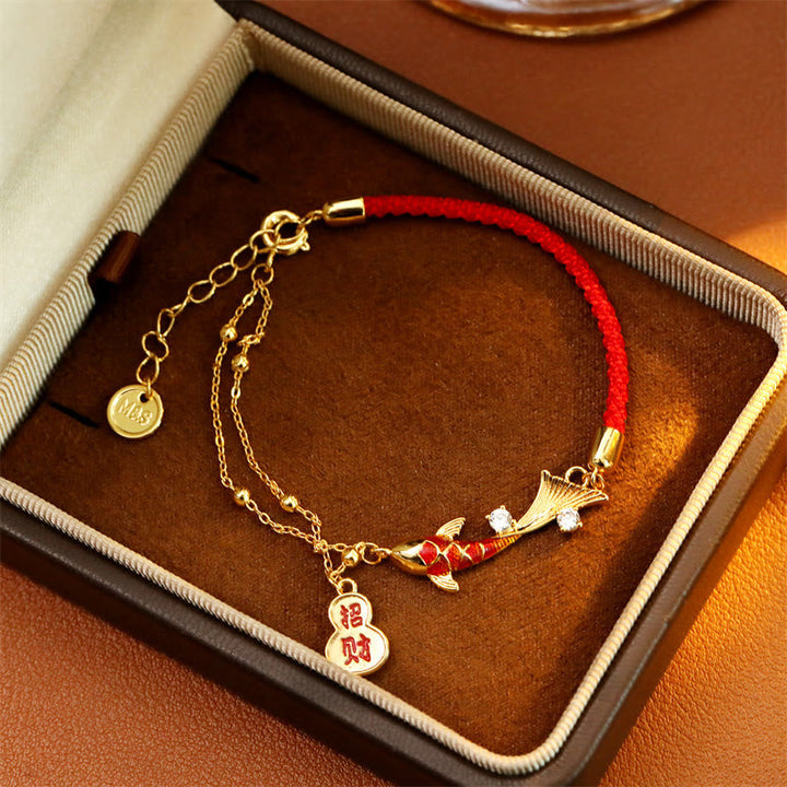 Armband Koi Fisch Glück Wohlstand Stärke rote Kordel Schmuckbox