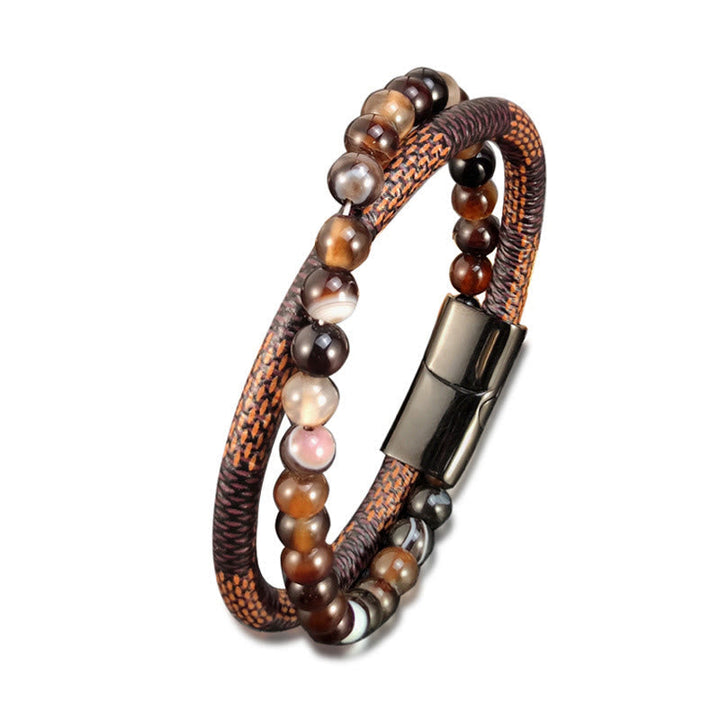 Armband Onyx – Erfolg mit Lederband und Edelstahl Magnetverschluss am Handgelenk