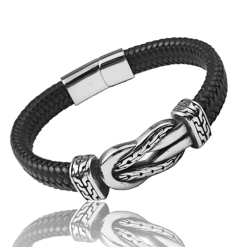 Armband Leder Knot Braided – Balance schwarz geflochten Edelstahl Magnetverschluss Herren