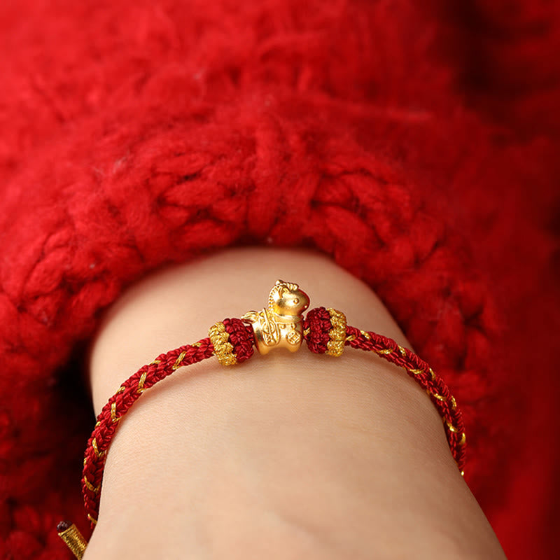 Armband 999 Gold Jahr Des Pferdes geflochten rot Glück Energie Handgelenk