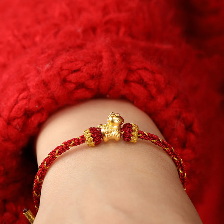 Armband 999 Gold Jahr Des Pferdes geflochten rot Glück Energie Handgelenk