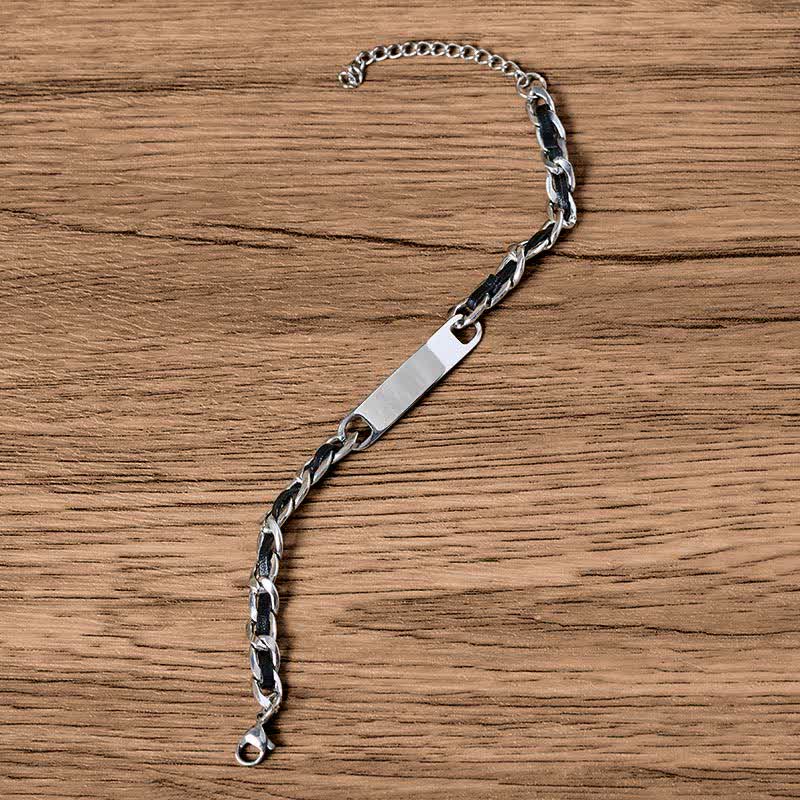 Armband Chain Leder Inlay Bar Plate Stärke Edelstahl Holz Hintergrund