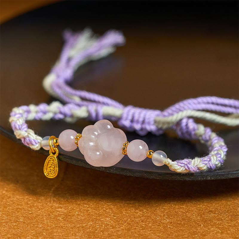 Armband Kristall Katze Liebe Wärme Rosenquarz geflochten violett Anhänger Glücksbringer