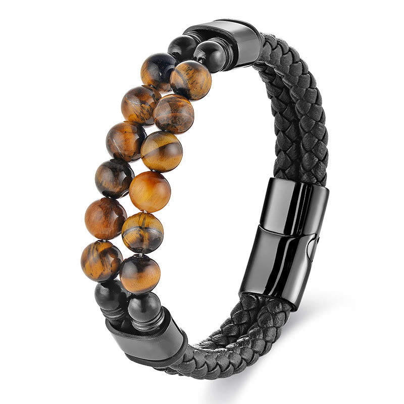 Armband Tigerauge Leder Schutz geflochten schwarz Magnetverschluss Edelstahl Herren