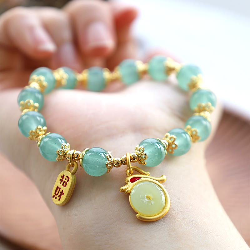 Armband Grüner Aventurin Roter Achat Fu-Zeichen Glück Frieden am Handgelenk