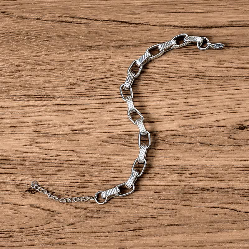 Armband Chain Chunky Geflochten Stärken Cuban – Stärke Edelstahl Silber Holzhintergrund