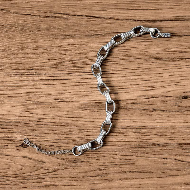 Armband Chain Chunky Geflochten Stärken Cuban – Stärke Edelstahl Silber Holzhintergrund
