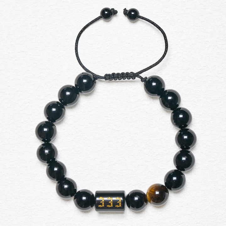 Armband Schwarzer Obsidian Tigerauge Stärke Segen Mantra Perlen Handgelenk