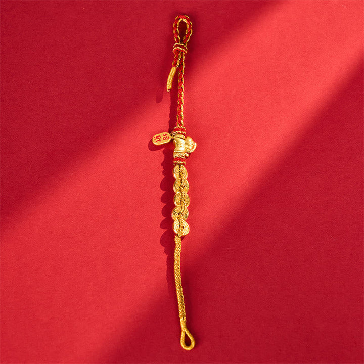 Armband Jahr Des Pferdes Rot Glück Energie geflochten Goldmünzen Handgelenk Schmuck