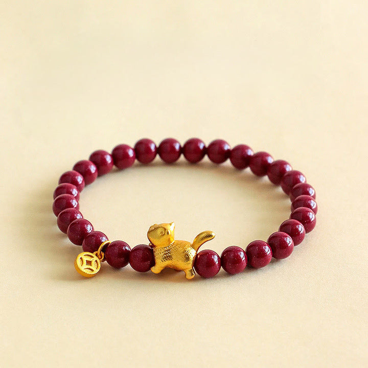 Armband Zinnober Granat Katze – Schutz & Glück