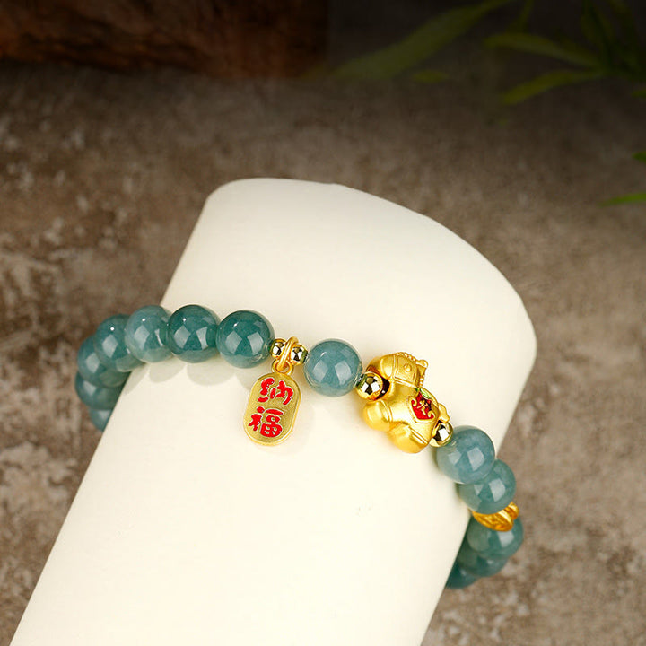 Armband Jade Fülle & Wohlstand mit goldenem Pixiu Anhänger Glücksbringer