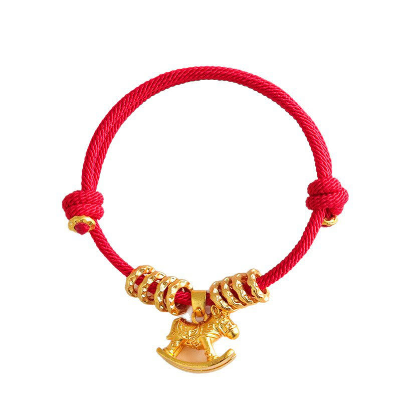 Rotes Armband Jahr Des Pferdes Pferd goldener Anhänger Glück Schutz Handgelenk