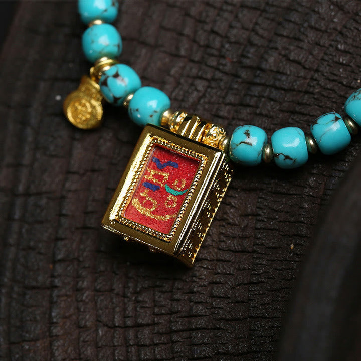 Armband Türkis Fu-Zeichen Schutz Amulett Gold Perlen Handgelenk Schmuck
