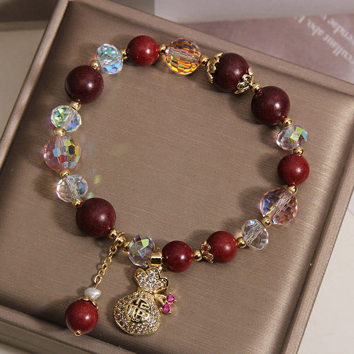 Armband Sandelholz Fu-Zeichen Schutz Glück rote Perlen Kristalle Geschenkbox