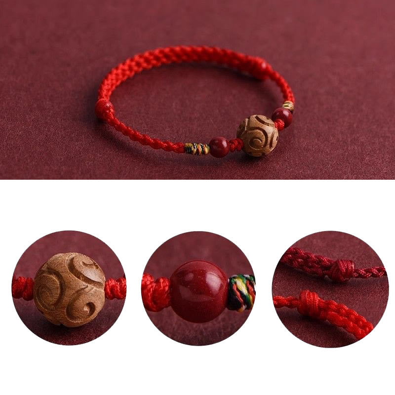Armband Pfirsichholz Zinnober Glück rotes geflochtenes Band Schutz Handgelenk