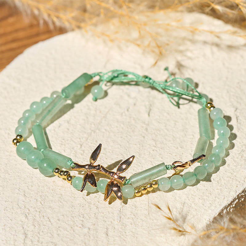 Armband Grüner Aventurin Bambus Stärke Balance Perlen Goldakzente Naturstein