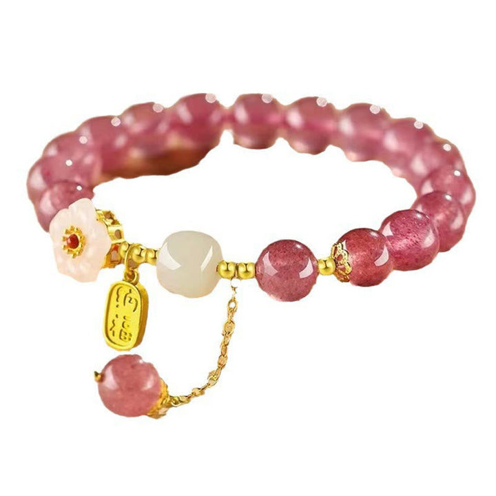Erdbeerquarz Armband Kristall Fu-Zeichen Heilung Glück Harmonie Energetisch