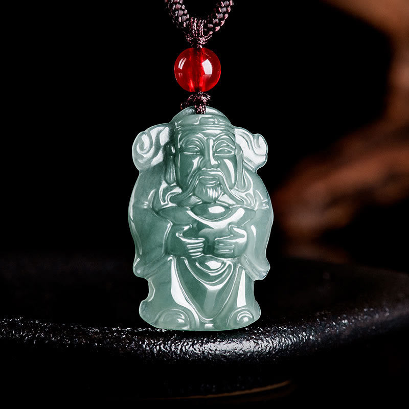 Grüne Jade Caishen Kette mit roter Perle Wohlstand Natur