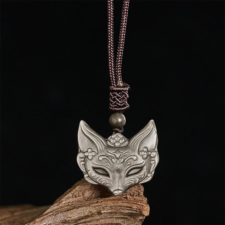 Obsidian Kette mit Fuchs-Relief Anhänger schwarzer Naturstein Schutz
