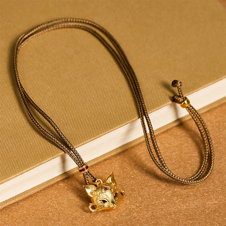Vergoldete Messingkette Fuchs Anhänger mit Seilstruktur goldfarben elegant
