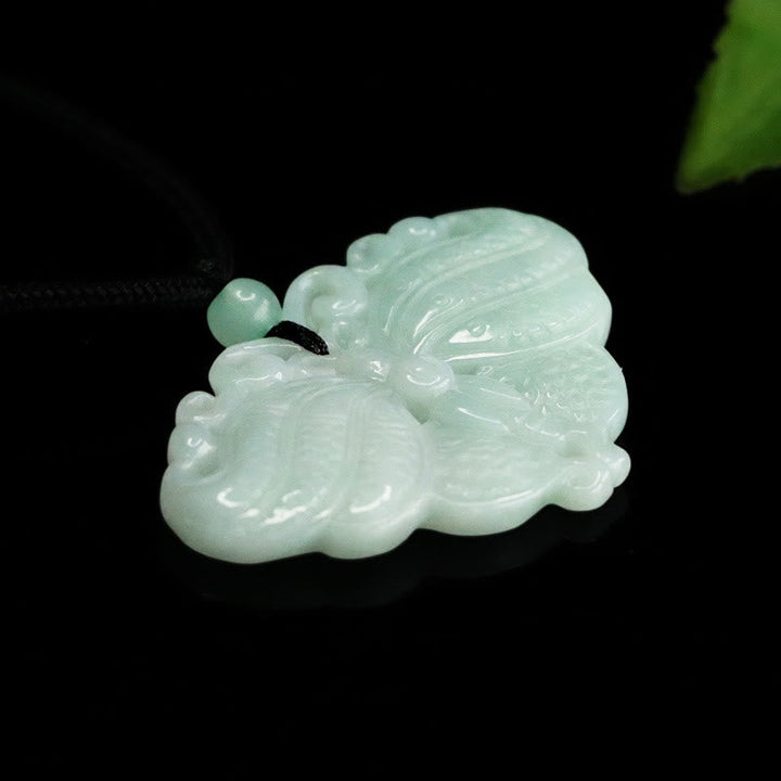 Jade Schmetterling Kette Anhänger grüner Naturstein Wohlstand Schmuck