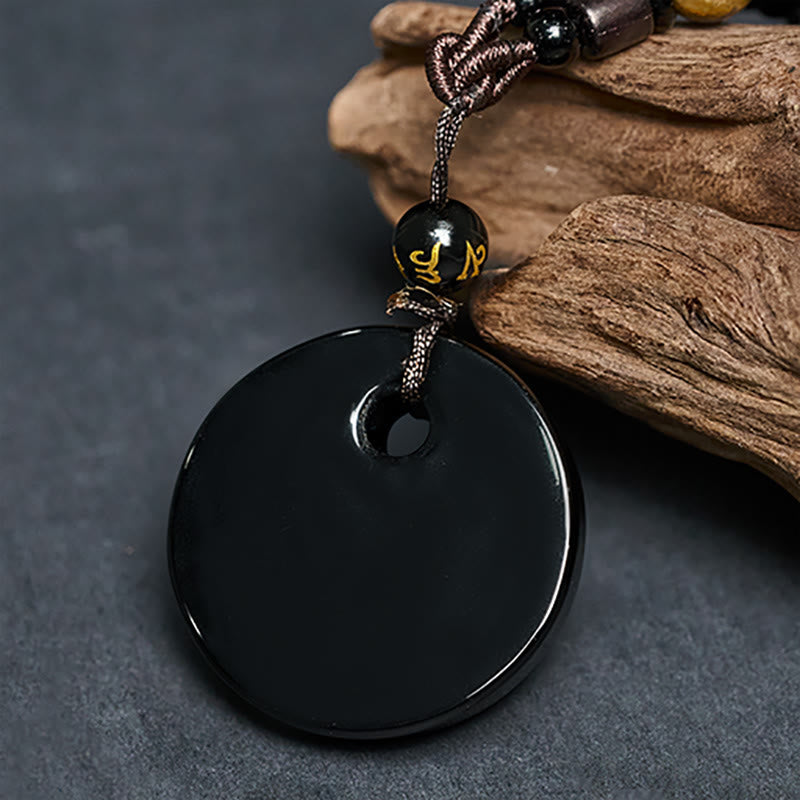 Schwarzer Obsidian Kette mit goldenem Yin Yang Anhänger Naturstein