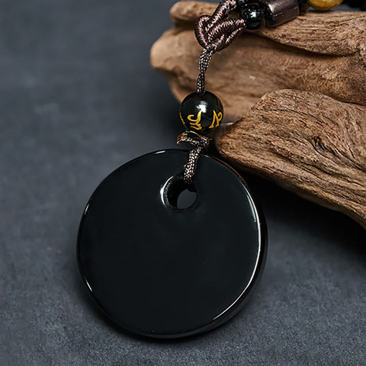 Schwarzer Obsidian Kette mit goldenem Yin Yang Anhänger Naturstein