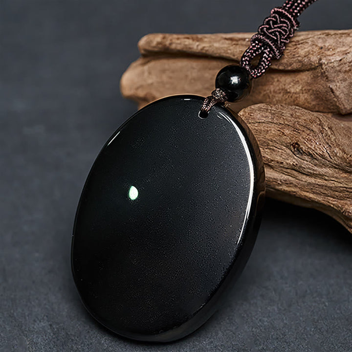 Schwarzer Obsidian Kette Anhänger Naturstein poliert Ganesha Stärke