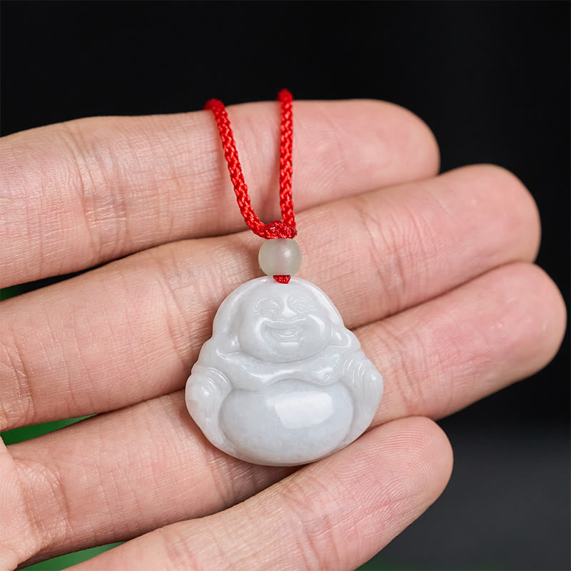 Weiße Jade Lachender Buddha Kette Wohlstand rote Schnur