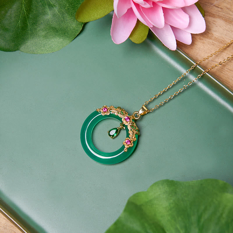 Grüne Chalzedon Kette mit Buddha Schnalle Frieden Anhänger