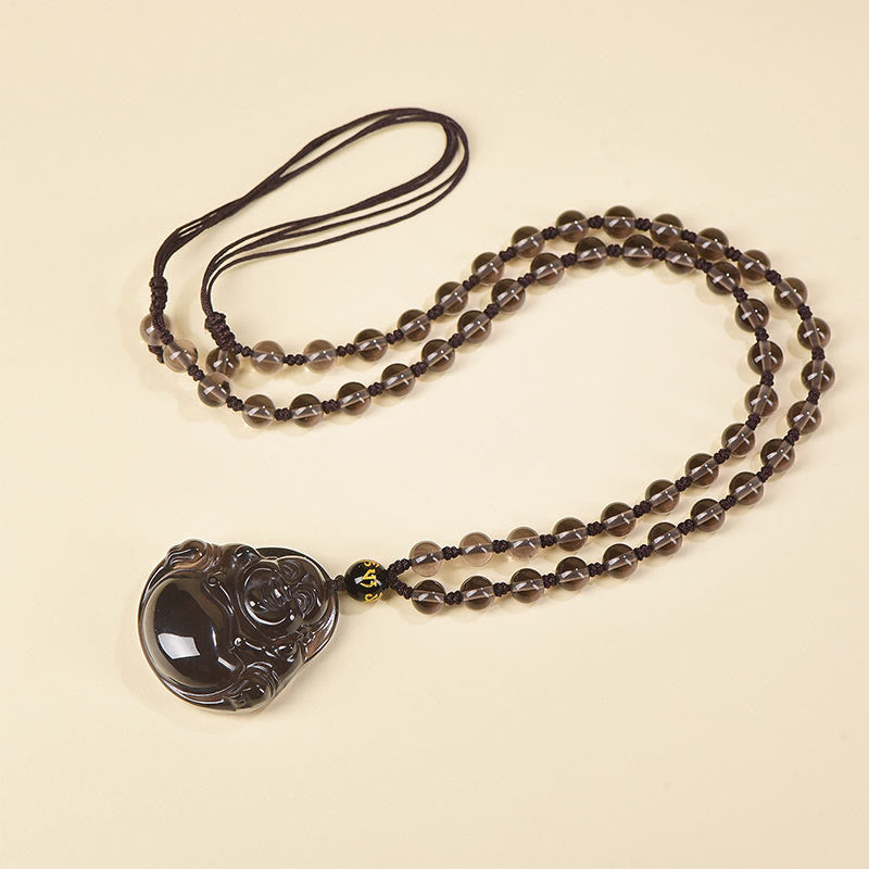 Kette Schwarzer Obsidian Lachender Buddha