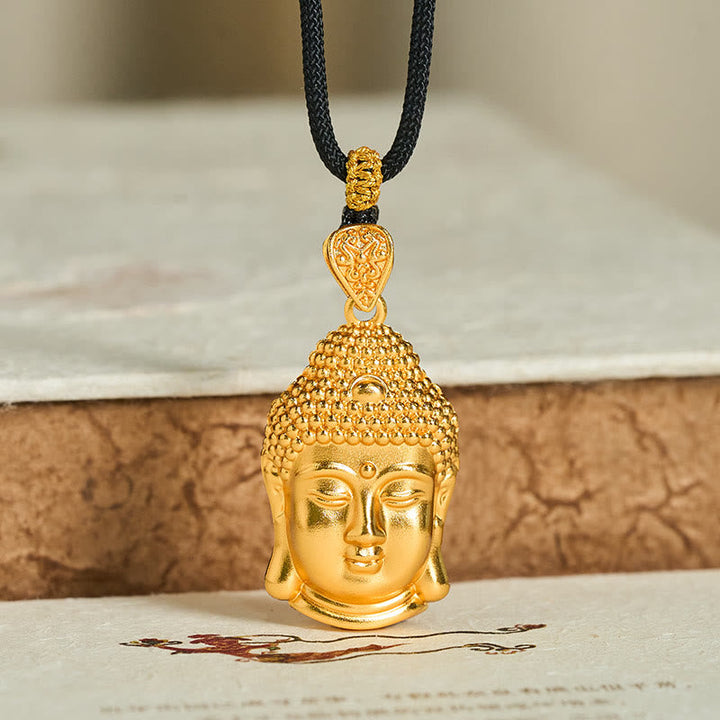 Vergoldetes Messing Buddha Symbol Anhänger an schwarzer Kette