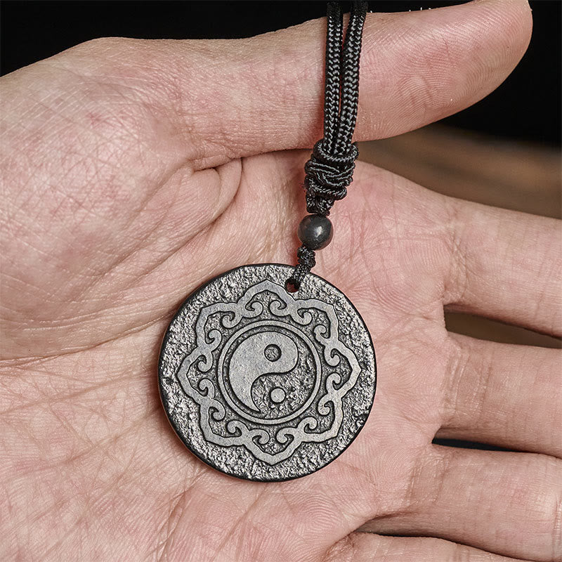 Schwarze Yin Yang Kette Shungit Anhänger Tai Chi Stärke