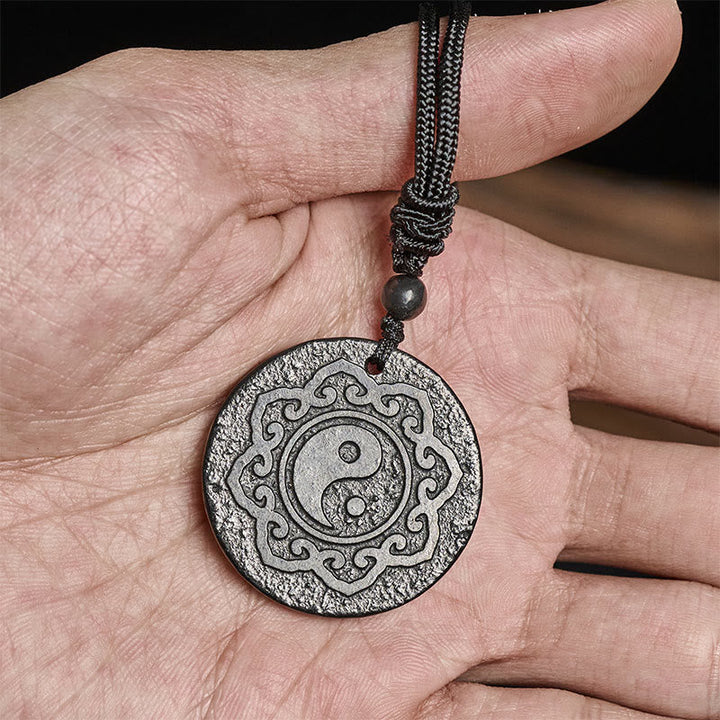 Schwarze Yin Yang Kette Shungit Anhänger Tai Chi Stärke