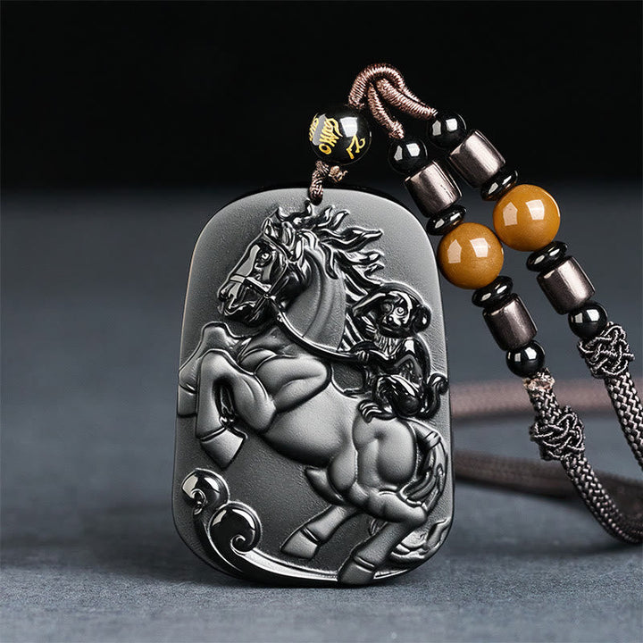 Kette Schwarzer Obsidian Pferd Affe