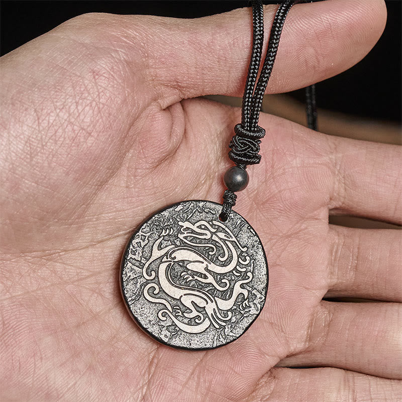 Drachen Kette Shungit Anhänger geschnitzt Stärke schwarzer Naturstein elegant