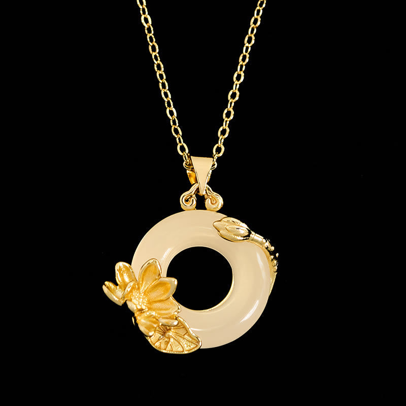 Kette Lotus Schließe – Frieden mit goldenem Blütenanhänger Naturstein