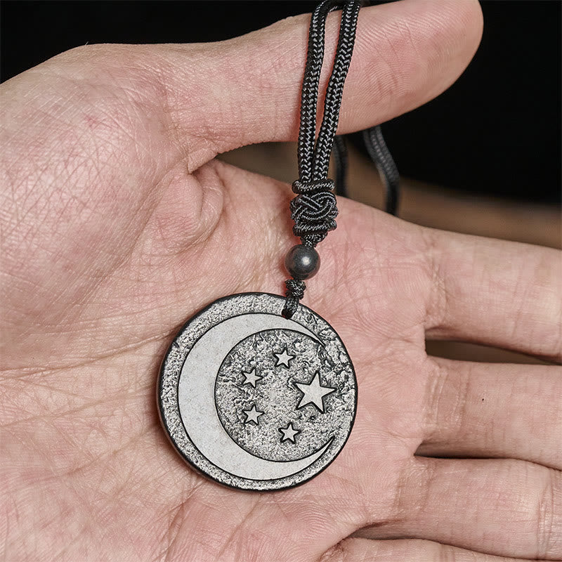 Shungit Kette mit Mond Stern Anhänger schwarzer Naturstein Schutz