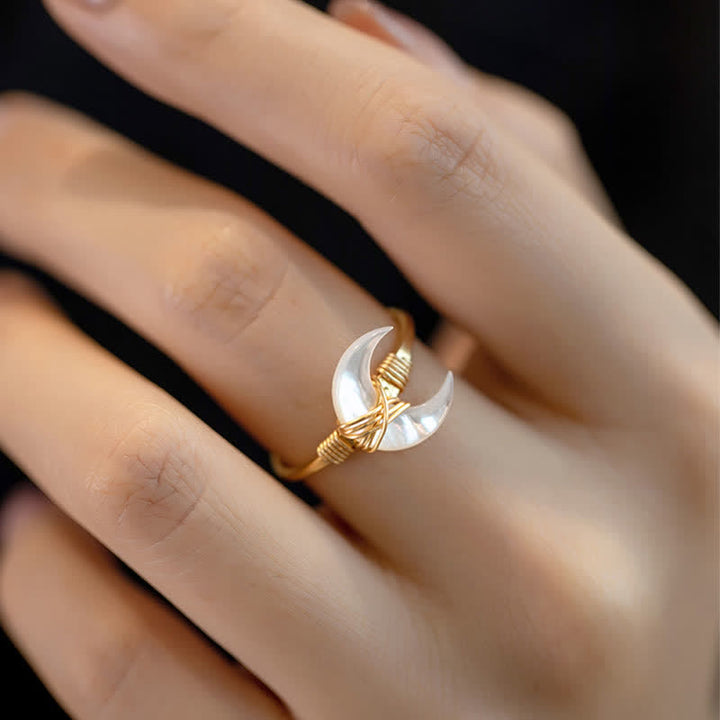 Ring 14K Gold Tridacna Mond – Segen Glück Kraft Harmonie