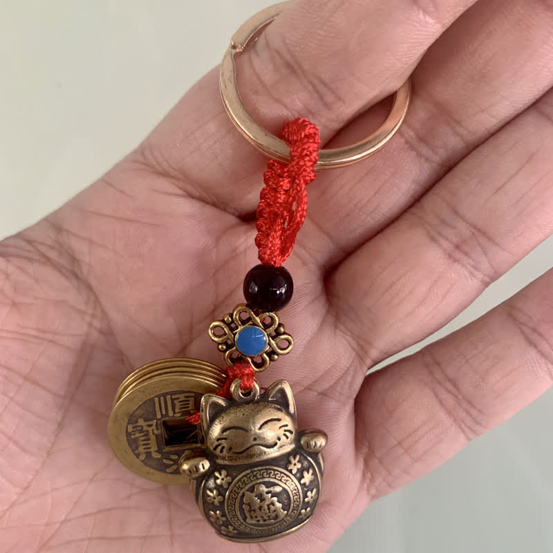 Schlüsselanhänger Glückskatze Münzen Wohlstand Feng Shui Maneki Neko Glücksbringer spirituell