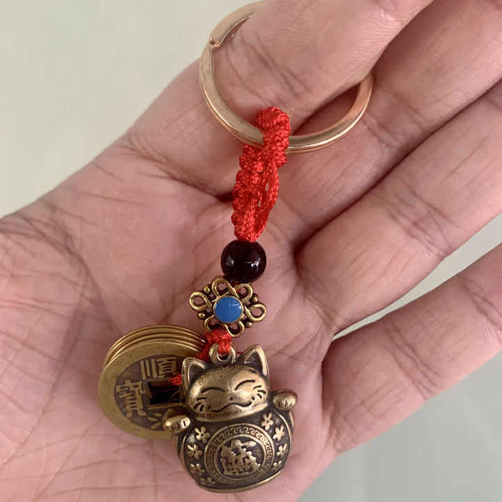 Schlüsselanhänger Glückskatze Münzen Wohlstand Feng Shui Maneki Neko Glücksbringer spirituell